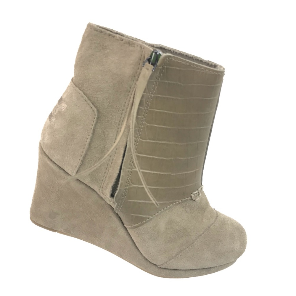 Toms Wedge Ankle Boot Beige Women’s Size 6.5 M